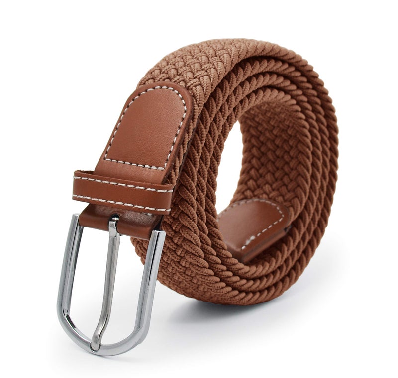 UltraKey Weave Elastic Belt, Unisex Braided Casual Outdoor Fabric Woven Belt Waist Straps with Metal Buckle Brown - Image 1